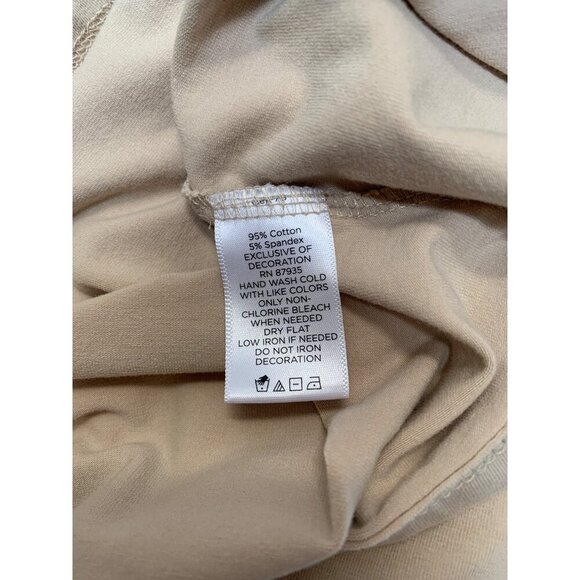 Susan Graver Beige Short Sleeve Top With Embellished V-Neck & Gem Details - Picture 4 of 5